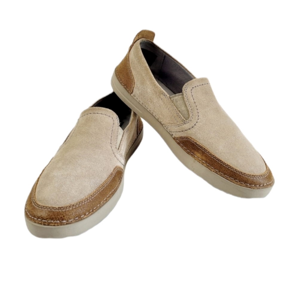 Mens Clarks Collection Suede Beige & Brown Slip On Loafers  Size 11